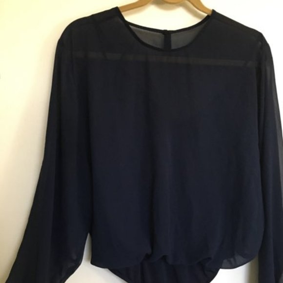 EXPRESS Sheer Chiffon Long Sleeve Bodysuit - Size Medium - Picture 1 of 9